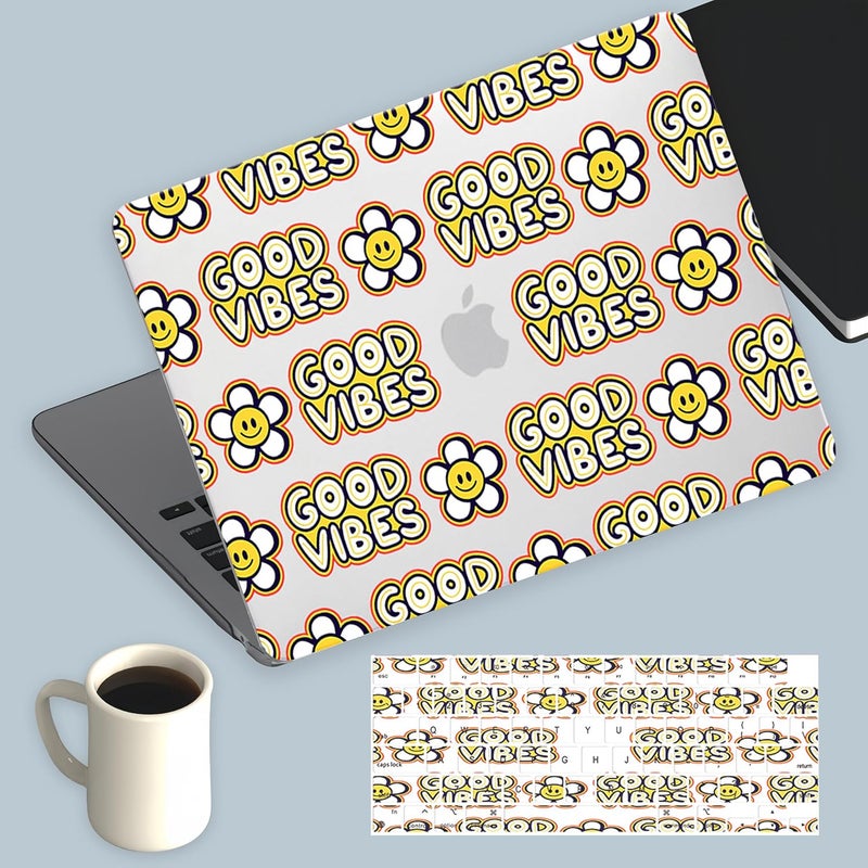 KEROM Compatible for MacBook Air 13 inch Case 2025 M4, 2024-2022 M3 M2 A3240 A3113 A2681, Cute Sleek Aesthetic Plastic Hard Shell with Keyboard Cover for MacBook Air 13.6 inch Case, Good Vibes - Image 1